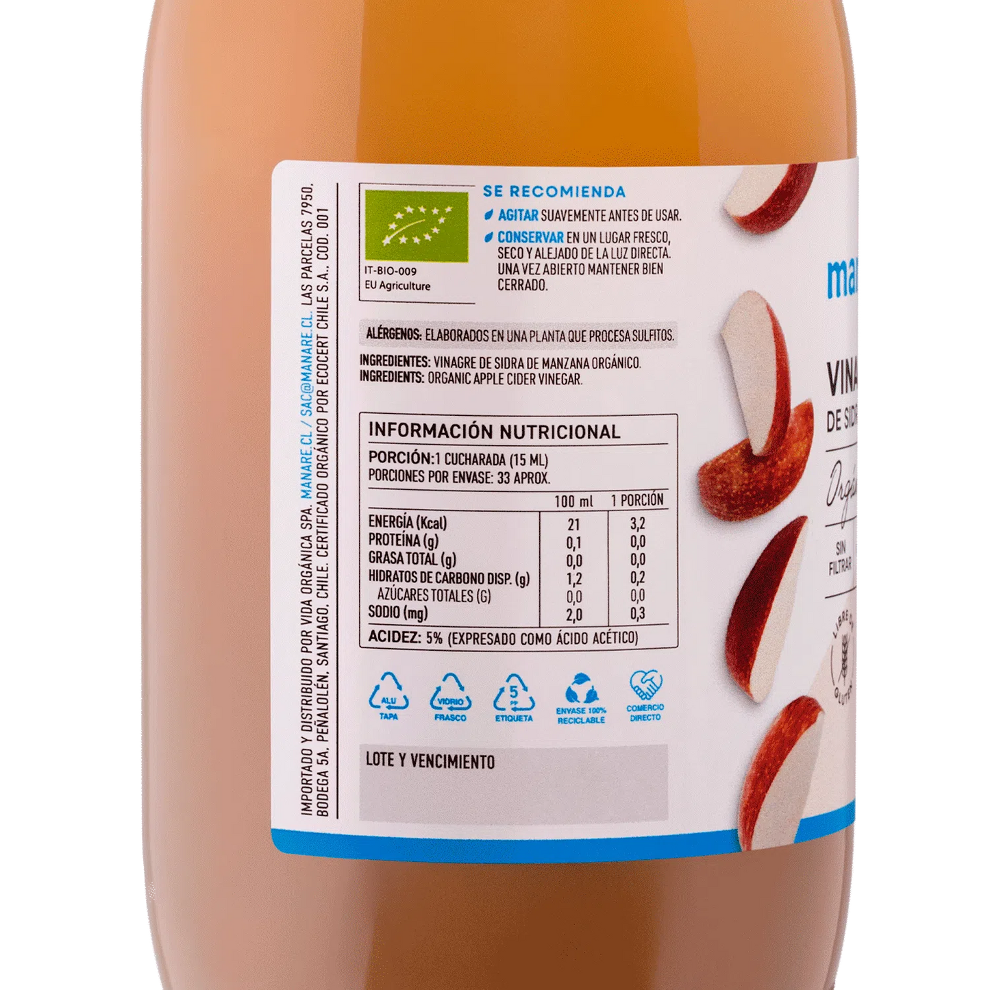 Vinagre de Sidra de Manzana Orgánico Manare (500 ml)