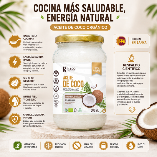 🥥 Aceite de Coco Orgánico Riandco 500 ml – Sin Olor, Sin Sabor