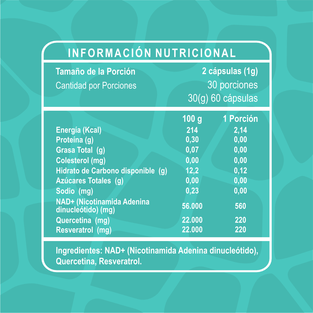 NAD + Quercetina + Resveratrol Riandco Para Activar tu Energía y Mantener la Juventud (60 caps 500 mg)
