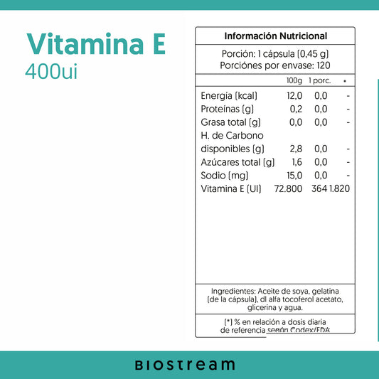 Vitamina E Biostream (120 CAPSULAS - 400ui)