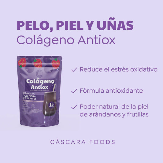 🌸 Colágeno Hidrolizado Cascara Foods Antiox Sabor Berries (150 g / 15 servicios)