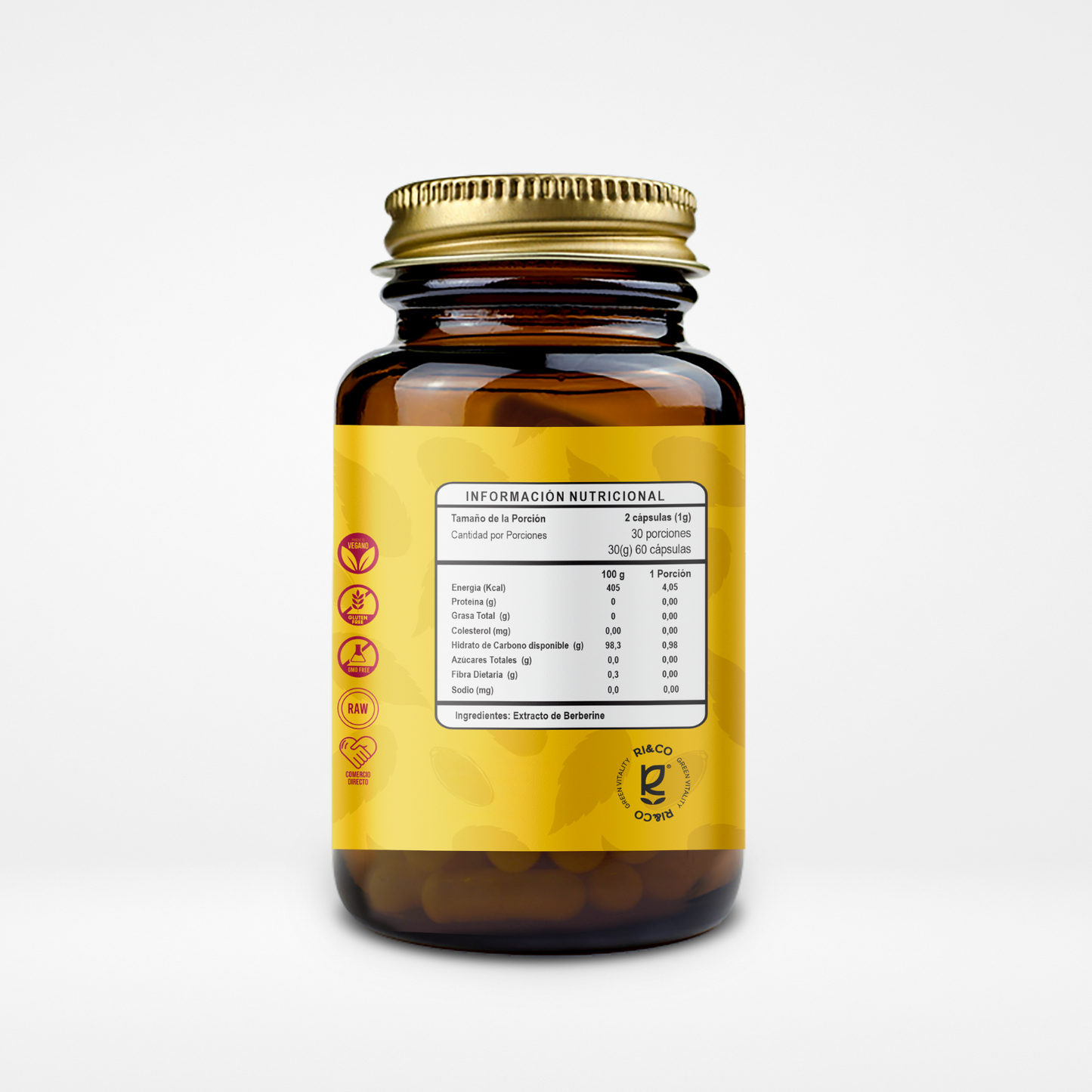 Berberina Riandco Para Activar tu Metabolismo y Controlar la Glucosa (60 cap x 500mg)