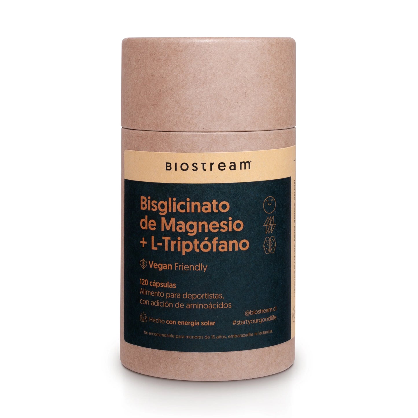 Bisglicinato de Magnesio + L-triptofano Biostream (120 capsulas - 200mg L-Triptofano - 200mg Bisglicinato de magnesio)
