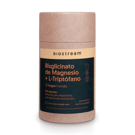 Bisglicinato de Magnesio + L-triptofano Biostream (120 capsulas - 200mg L-Triptofano - 200mg Bisglicinato de magnesio)
