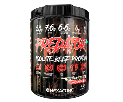 🥩 Proteína de Carne Aislada (Isolate) Hidrolizada Hexacore Predator Beef Sabor Cookies and Cream – 4.8 lbs (64 servicios)