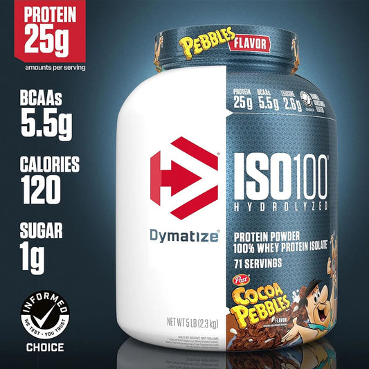🥇 Proteína Aislada (Isolate) Hidrolizada Dymatize ISO100 – Sabor Cocoa Pebbles (5 lbs / 71 servicios)