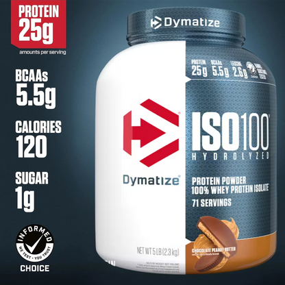 🥇 Proteína Aislada (Isolate) Hidrolizada Dymatize ISO100 – Sabor Chocolate Peanut Butter (5 lbs / 71 servicios)