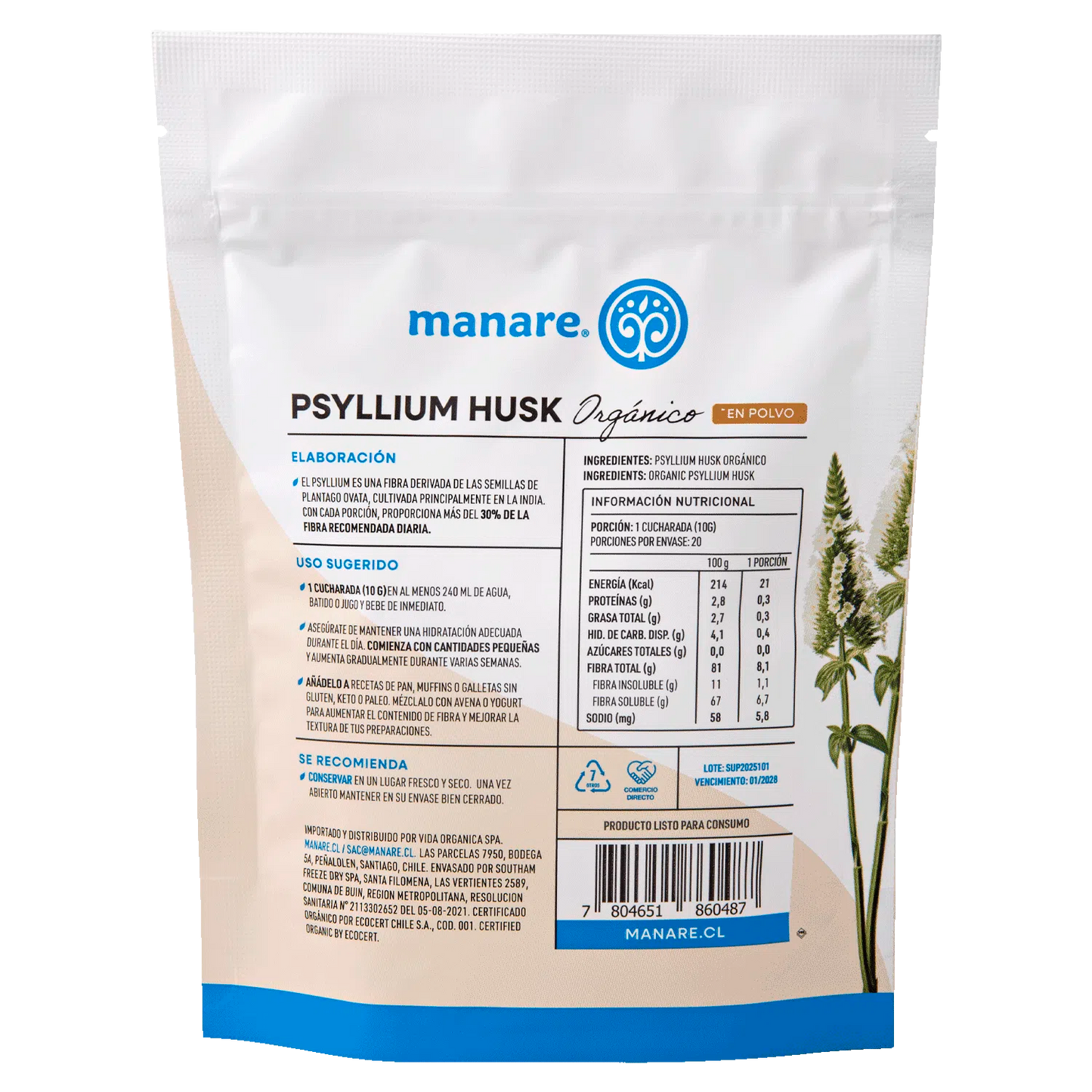 Psyllium Husk Orgánico Manare 200 g