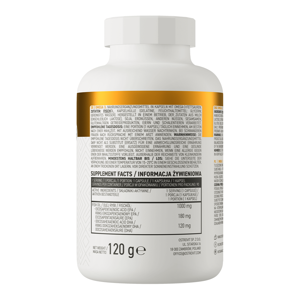 🐟 Omega 3 Ostrovit Aceite de Pescado Anchoa – 1000 mg (EPA 180 + DHA 120) (90 cápsulas / 90 porciones)