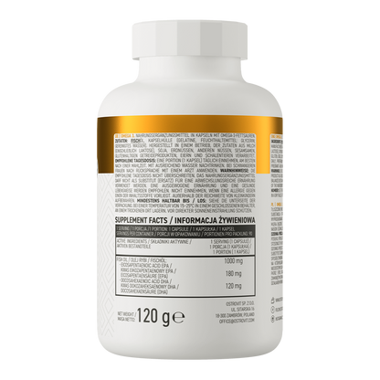 🐟 Omega 3 Ostrovit Aceite de Pescado Anchoa – 1000 mg (EPA 180 + DHA 120) (90 cápsulas / 90 porciones)