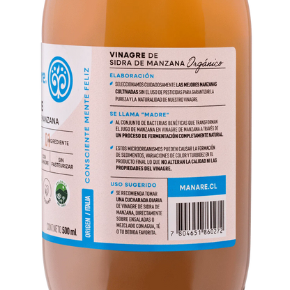 Vinagre de Sidra de Manzana Orgánico Manare (500 ml)