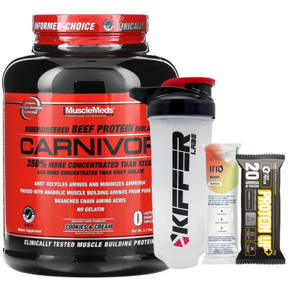 Proteína de Carne Aislada e Hidrolizada CARNIVOR MuscleMeds - Premium  – 4.18 lbs/1.9Kg (56 servicios) + SHAKER + BARRITA + HIDRATANTE + ENVÍO GRATIS