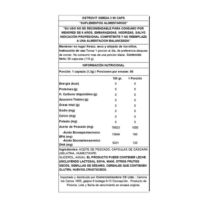 🐟 Omega 3 Ostrovit Aceite de Pescado Anchoa – 1000 mg (EPA 180 + DHA 120) (90 cápsulas / 90 porciones)