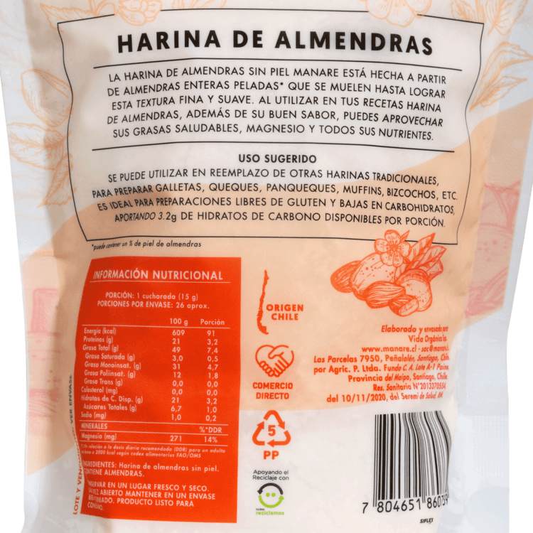 Harina de Almendras Sin Piel Manare (400 g)