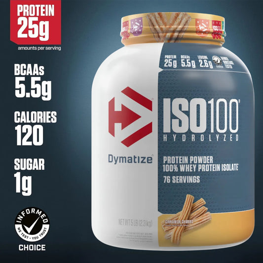 🥇 Proteína Aislada (Isolate) Hidrolizada Dymatize ISO 100 – Sabor Cinnamon Churro (5 lbs / 76 servicios)