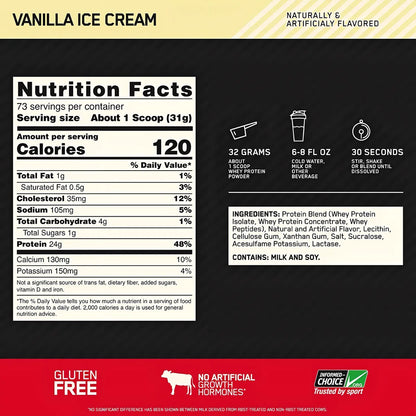 💪 Proteina Gold Standard 100% Whey – Sabor Vainilla Ice Cream (5 lbs / 73 servicios)