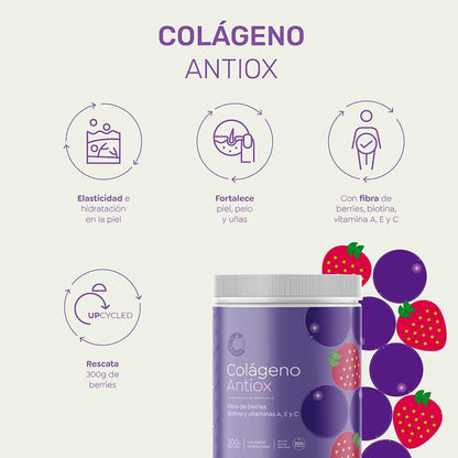 🌸 Colágeno Hidrolizado Cascara Foods Antiox Sabor Berries (300 g / 30 servicios)