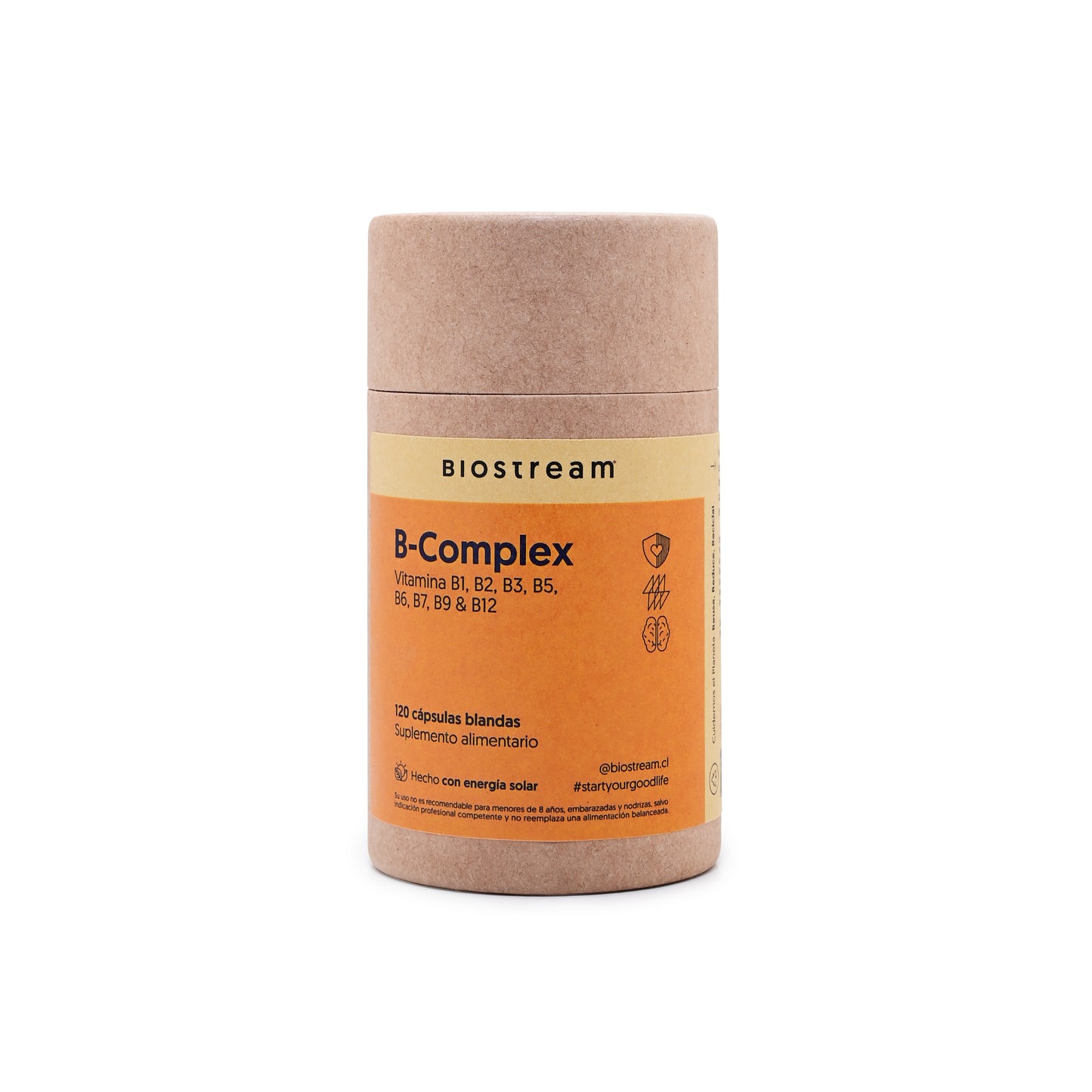 Vitaminas B-Complex Biostream - Vitamina B1, B2, B3, B5, B6, B7, B9 & B12 (120 Cápsulas)