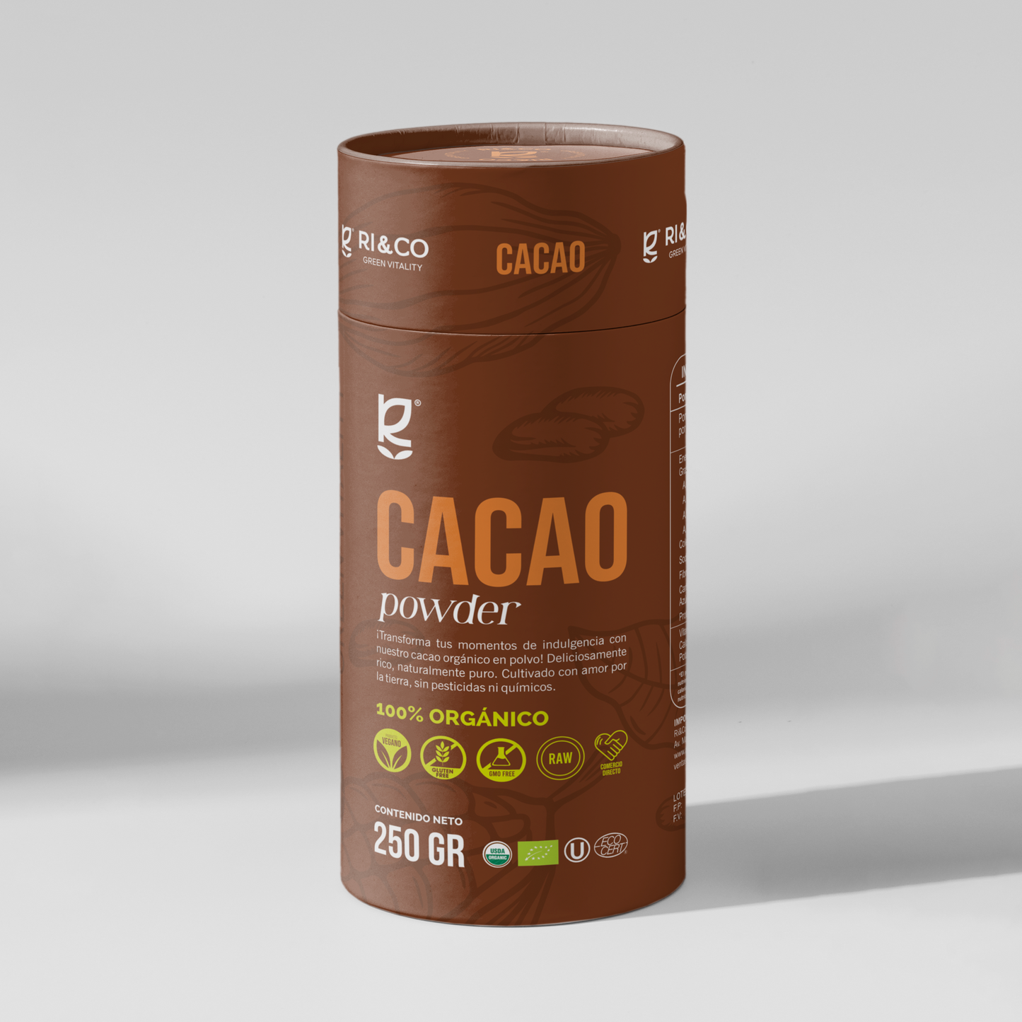 Cacao 100% en Polvo Orgánico Riandco 250 g / Sin azúcar Sin aditivos