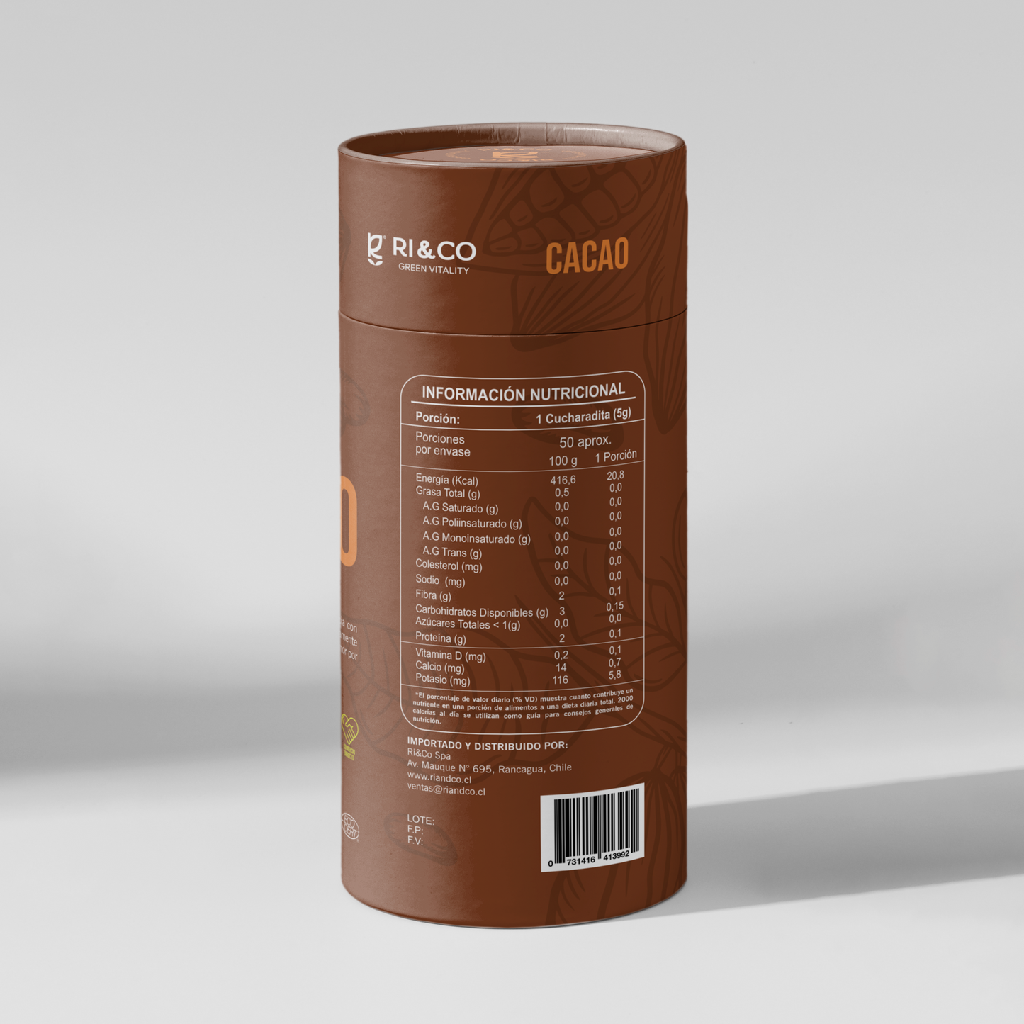 Cacao 100% en Polvo Orgánico Riandco 250 g / Sin azúcar Sin aditivos