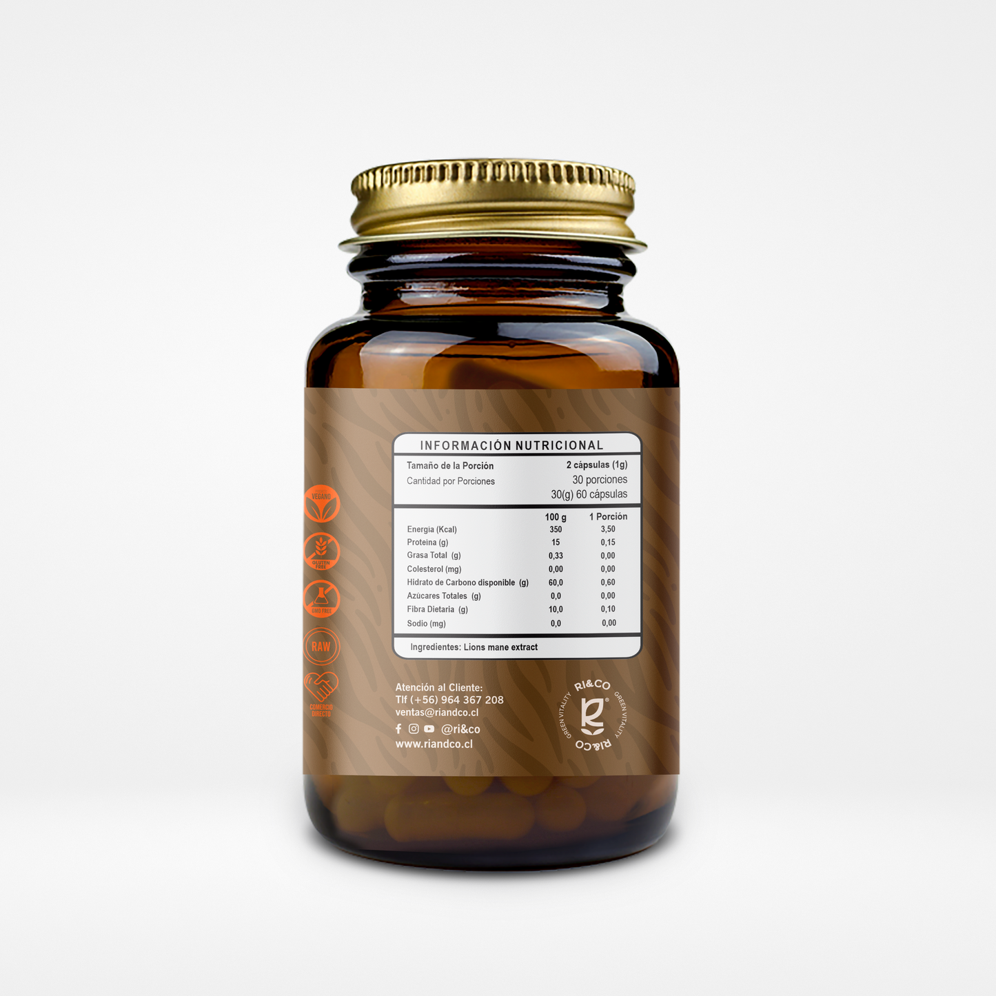 🍄 Melena de León Riandco (Lion’s Mane) – 60 cápsulas x 500mg