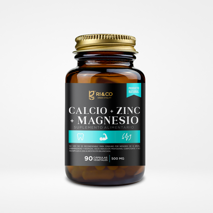 Calcio + Zinc + Magnesio Riandco Para Fortalecer Tus Huesos y Reforzar tus Defensas (90 cap x 500mg)