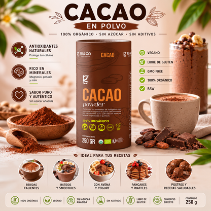Cacao 100% en Polvo Orgánico Riandco 250 g / Sin azúcar Sin aditivos