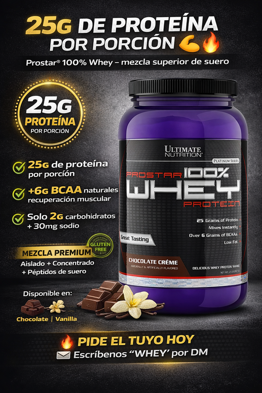 Proteína Prostar 100% Whey Ultimate Nutrition (2lbs/907gr - 30 servicios) + SHAKER + BARRITA + HIDRATANTE + ENVÍO GRATIS