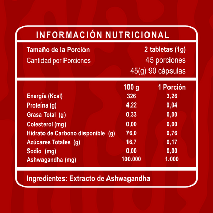 Ashwagandha Riandco Para Calmar Tu Mente y Reducir el Estrés (90 cap  x 500 mg)