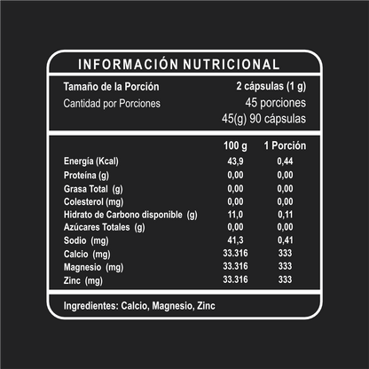 Calcio + Zinc + Magnesio Riandco Para Fortalecer Tus Huesos y Reforzar tus Defensas (90 cap x 500mg)