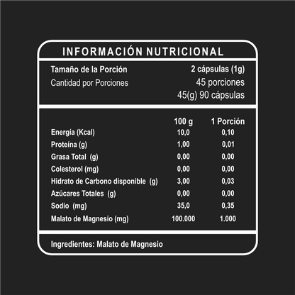 Malato de Magnesio Riandco Para Relajar Tus Músculos y Combatir la Fatiga (90 cap x 500mg)