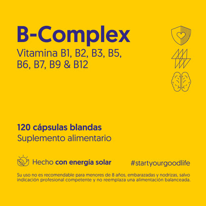 Vitaminas B-Complex Biostream - Vitamina B1, B2, B3, B5, B6, B7, B9 & B12 (120 Cápsulas)