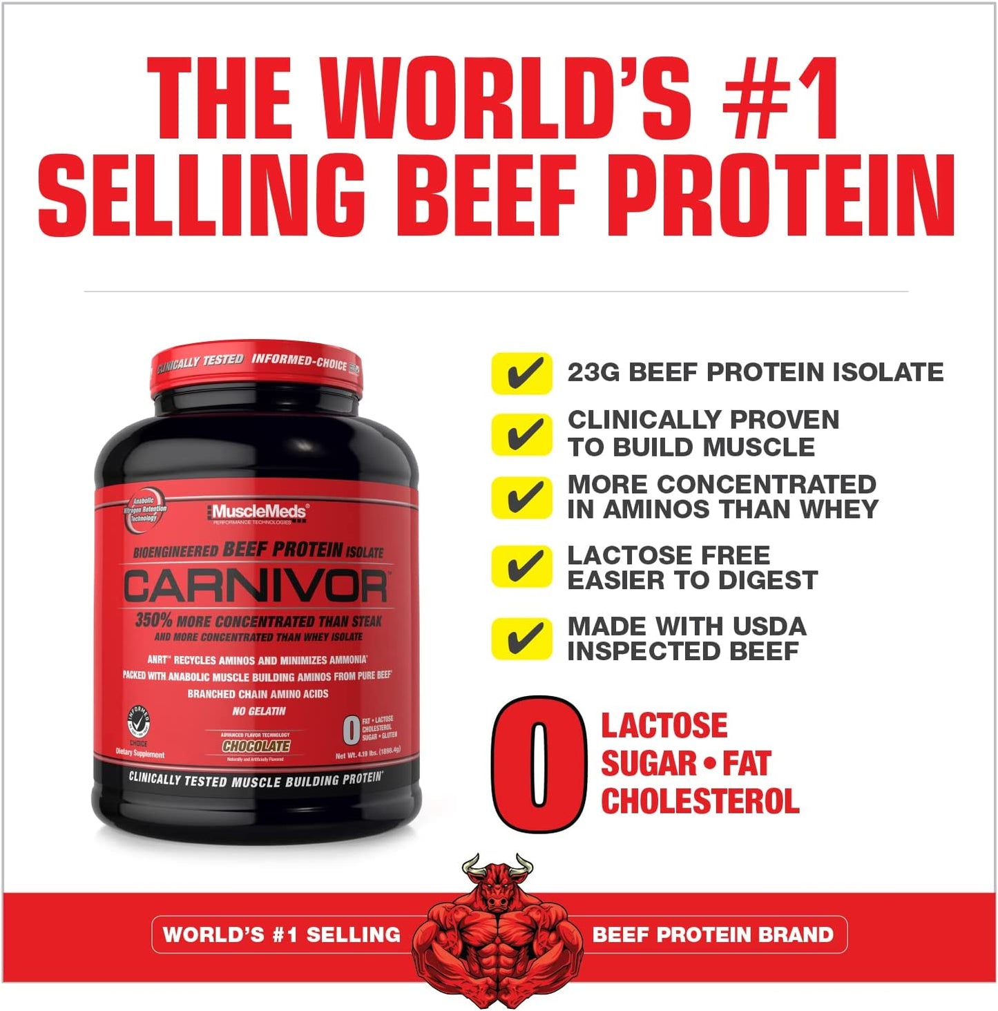 Proteína de Carne Aislada e Hidrolizada CARNIVOR MuscleMeds - Premium  – 4.18 lbs/1.9Kg (56 servicios) + SHAKER + BARRITA + HIDRATANTE + ENVÍO GRATIS