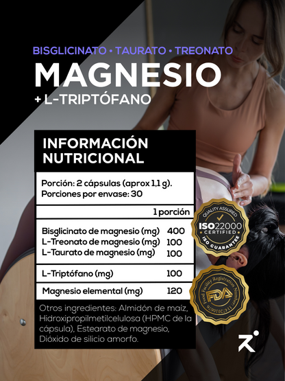 Triple Magnesio (Bisglicinato - Treonato - Taurato) + Triptófano Strive (60 Cápsulas)