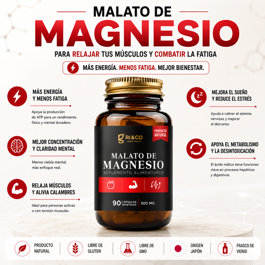 Malato de Magnesio Riandco Para Relajar Tus Músculos y Combatir la Fatiga (90 cap x 500mg)