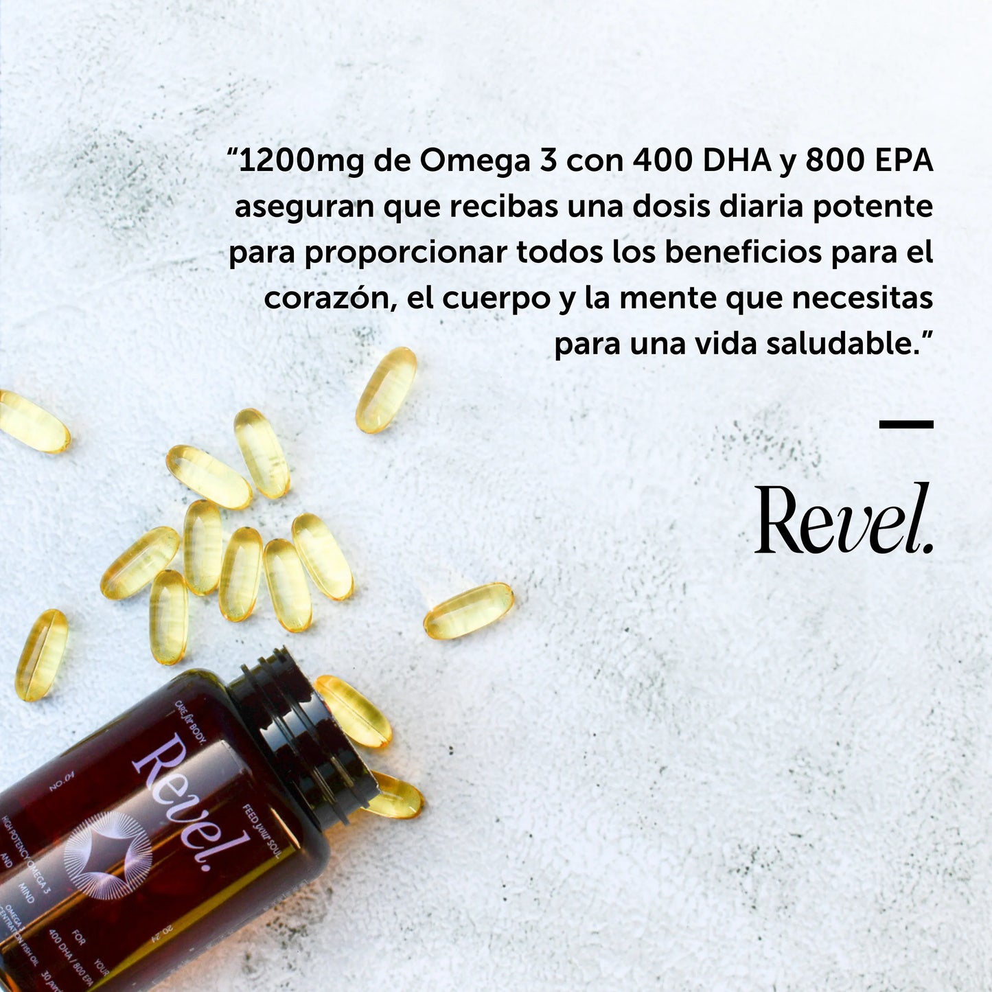 🐟 Omega 3 Revel Aceite de Pescado Anchoveta – 1200 mg (EPA 800 + DHA 400) (60 cápsulas / 30 porciones)