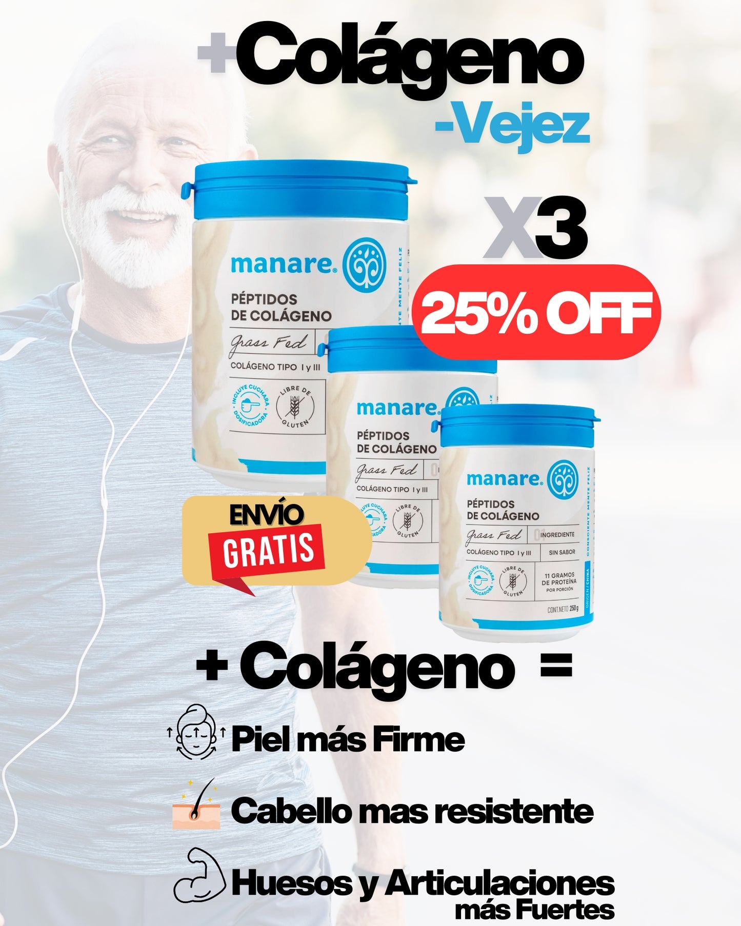 Péptidos de Colágeno Hidrolizado Manare 250 gr – Piel, Articulaciones y Bienestar