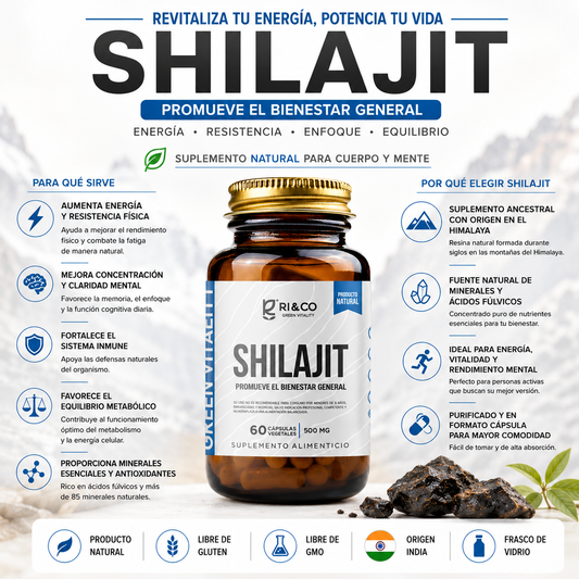 Shilajit Riandco (60 cápsulas x 500mg) Aumenta Energía y Resistencia Física
