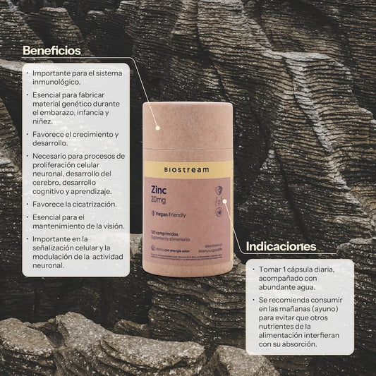 Zinc 20mg Biostream (120 Cápsulas Veganas)