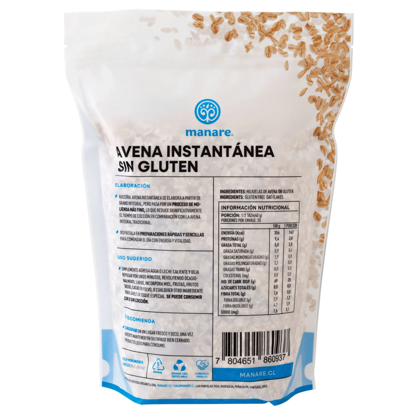 Avena Sin Gluten Instantánea Manare 800 g