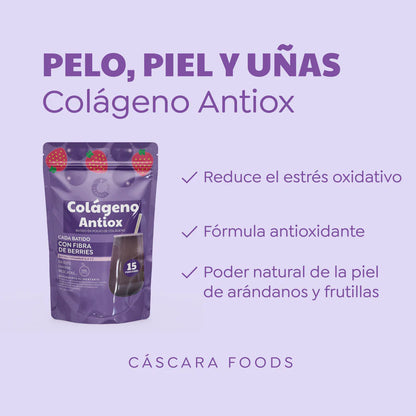 🌸 Colágeno Hidrolizado Cascara Foods Antiox Sabor Berries (150 g / 15 servicios)
