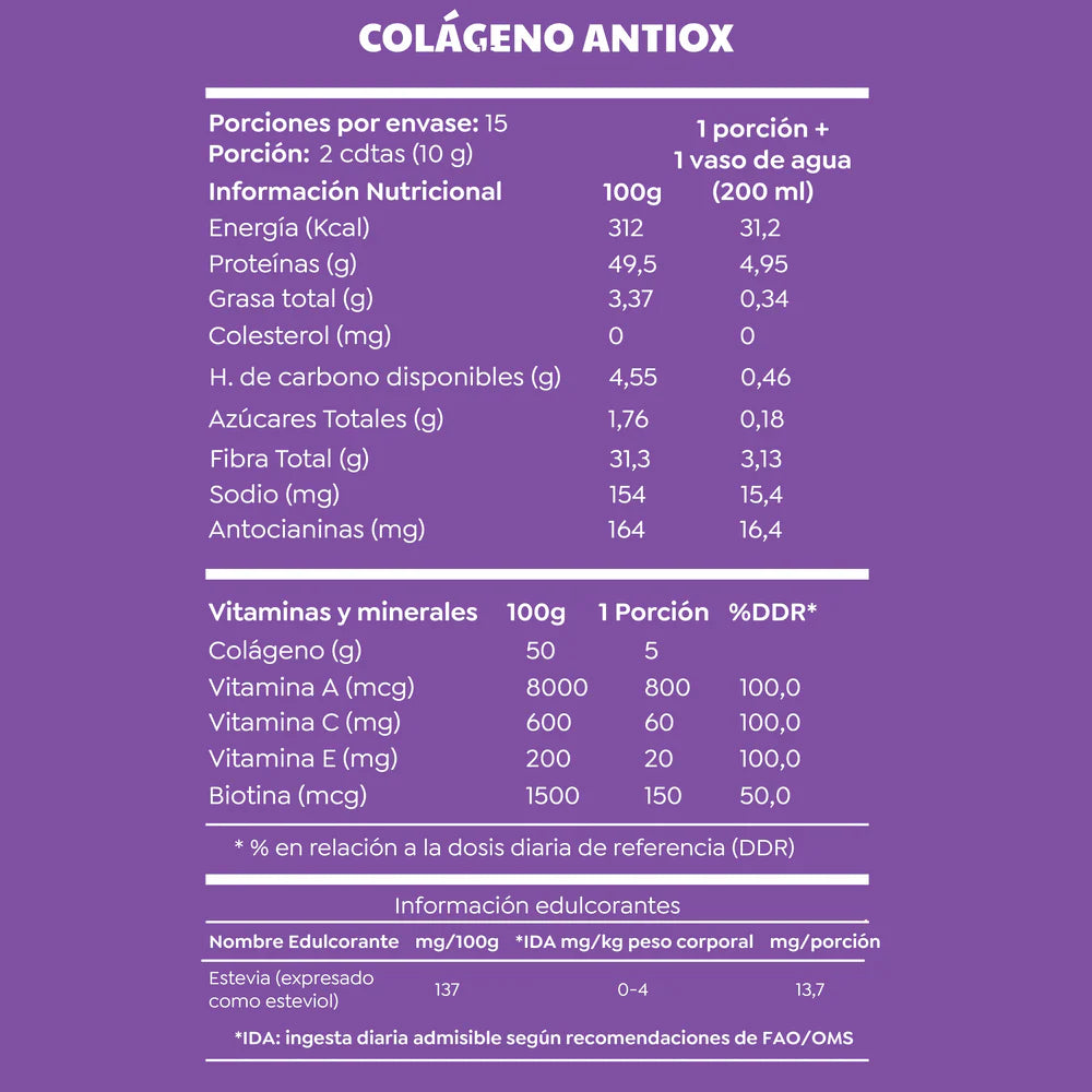 🌸 Colágeno Hidrolizado Cascara Foods Antiox Sabor Berries (150 g / 15 servicios)