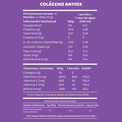 🌸 Colágeno Hidrolizado Cascara Foods Antiox Sabor Berries (150 g / 15 servicios)