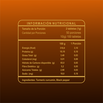 Curcuma y Pimienta Negra en Tableta Riandco (100 Tabl x 500mg)