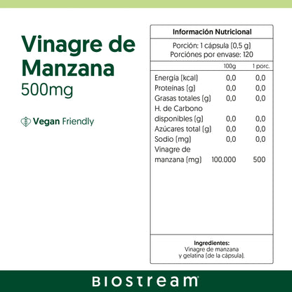 Vinagre de Manzana Biostream (120 capsulas - 500mg)