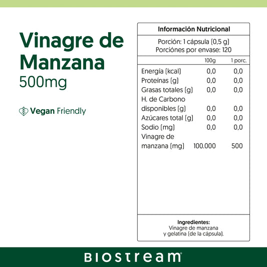Vinagre de Manzana Biostream (120 capsulas - 500mg)