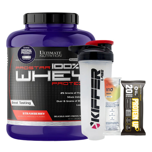 Proteína Prostar 100% Whey Ultimate Nutrition (5.28 lbs/2.39 kg - 80 servicios) + SHAKER + BARRITA + HIDRATANTE + ENVÍO GRATIS