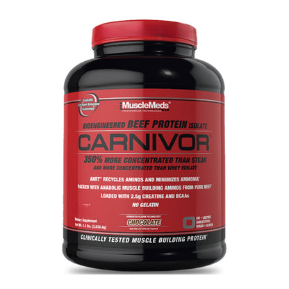 Proteína de Carne Aislada e Hidrolizada CARNIVOR MuscleMeds - Premium  – 4.18 lbs/1.9Kg (56 servicios) + SHAKER + BARRITA + HIDRATANTE + ENVÍO GRATIS