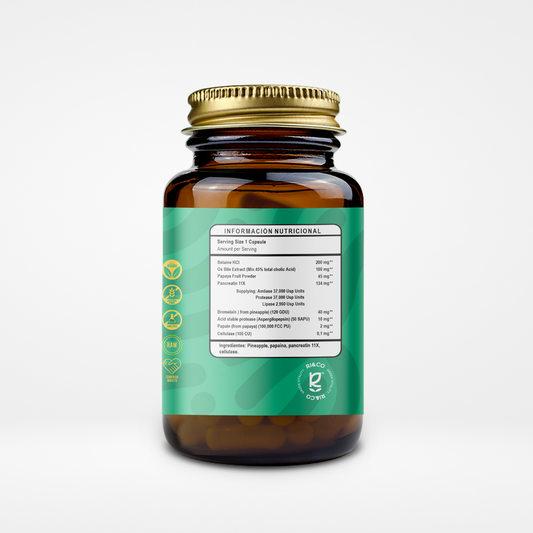 Enzimas Digestivas Riandco Para la Hinchazón la Pesadez y los Gases en el Estómago (60 cap x 500mg)