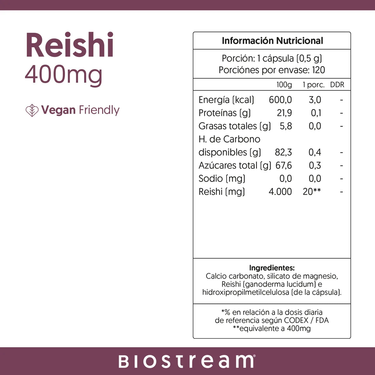Reishi Hongo Biostream (120 capsulas 400mg)